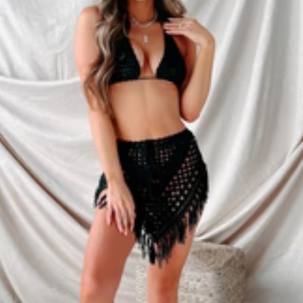 Black Crochet Bikini Top with Skirt